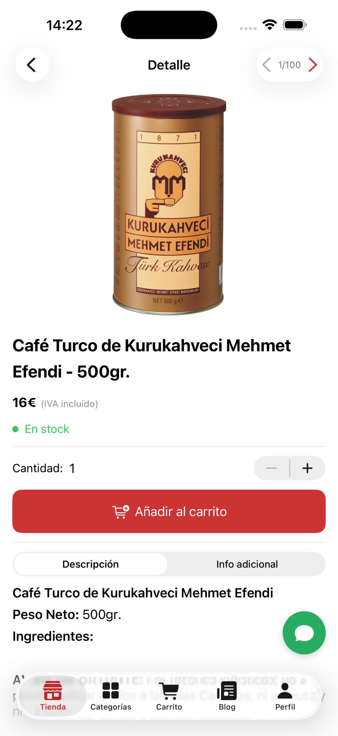 Detalle de producto en la app elturco.es