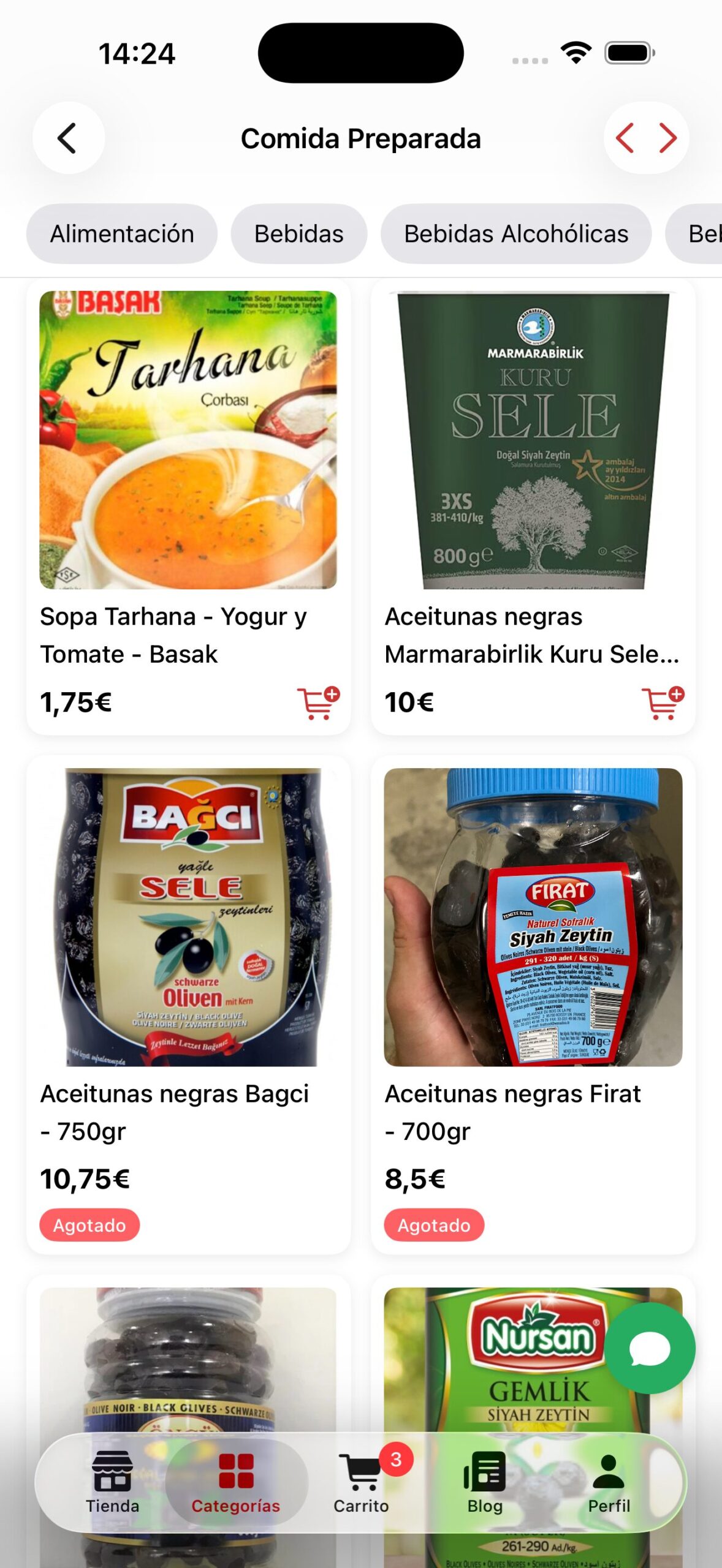 Categorías en la app elturco.es